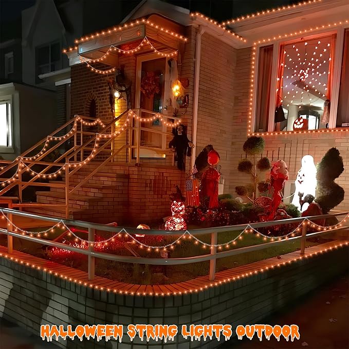 QITONG 165ft 500 LED Orange Lights for Halloween, Clear Wire String Lights Outdoor, Plug in Christmas Lights Indoor with 8 Modes