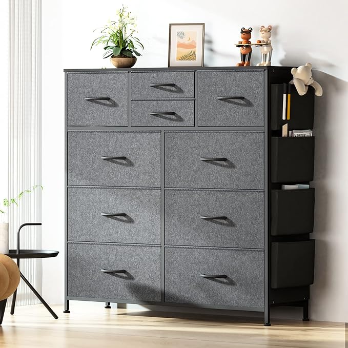 Lulive Dresser for Bedroom with 10 Drawers, Chest of Drawers Fabric Storage Tower, Organizer Unit for Living Room, Hallway, Closet