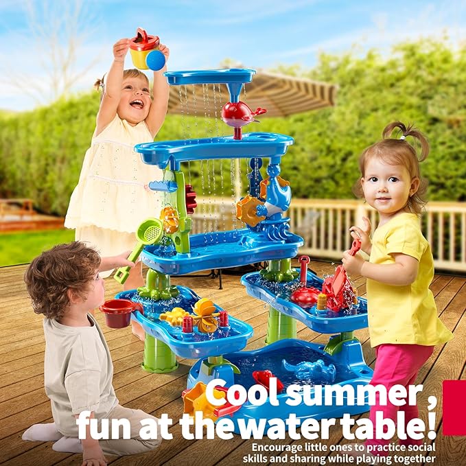 Five-Tiered Outdoor Water Table for Kids 3 4 5 6 7 8 Year Old - Sensory Activity Water Table Playset, Summer Sand Beach Toys, Outside Toys for Toddlers 3-5, Birthday Gifts for Boys & Girls 3+