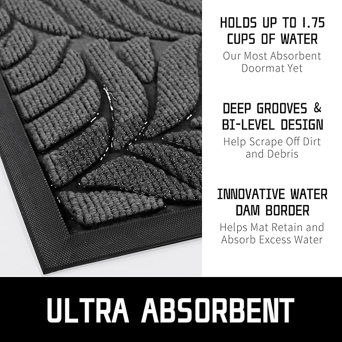 Yimobra Front Door Mat Outdoor Indoor, 47x24 All-Season Waterproof Welcome Matt, All-Weather Outside Entrance Mat, Non-Slip Patio Porch Doormat, Low Profile, Fade Resistant, Grey