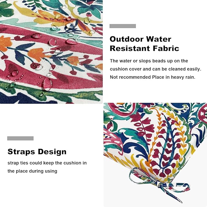 Set of 4 Outdoor Square Chair Cushions 18.5"x16"x2" for Patio, Water Resistant Patio Dining Seat Pads Replacement for Kitchen Garden and Outdoor Furniture Decoration - Vigour Paisley