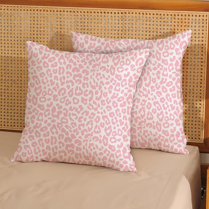Leopard Print Pillow Covers 20x20 Pack of 2 Pink Animal Pattern Cheetah Decorative Throw Pillow Cover Outdoor Decor Boho Abstract Modern Pillowcase Farmhouse Linen Cushion Case for Home Couch