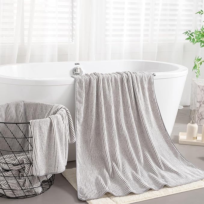 8-Piece Premium Towel Set for Bathroom|2 Oversized Large Bath Sheet,2 Hand Towels,4 Washcloths|Soft Cozy Highly Absorbent Fast Dry Microfiber Shower Towel Set for Hotel Bathroom Essentials,Brown White