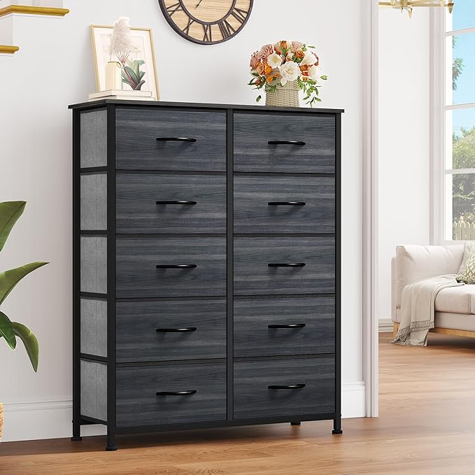 YITAHOME 10 Drawer Dresser - Fabric Storage Tower, Organizer Unit for Living Room, Hallway, Closets - Sturdy Steel Frame, Wooden Top & Easy Pull Fabric Bins