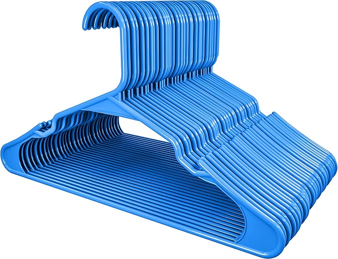 Utopia Home Plastic Hangers 50 Pack - Perfect Space Saving Clothes Hanger - Durable and Strong - Perfect Closet Organizers with Shoulder Grooves (Blue)