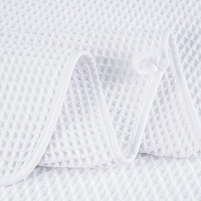 POLYTE Microfiber Quick Dry Lint Free Bath Sheet, 70 x 35 in, Set of 2 (White, Waffle Weave)