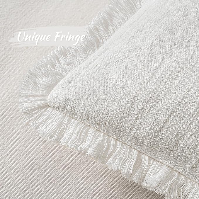 MIULEE Decorative Throw Pillow Covers Neutral Linen Fringe Throw Pillows Set of 2 White Boho Farmhouse Cushion Covers with Tassels for Couch Sofa Bed Living Room Spring Home Decor 20x20 Inch