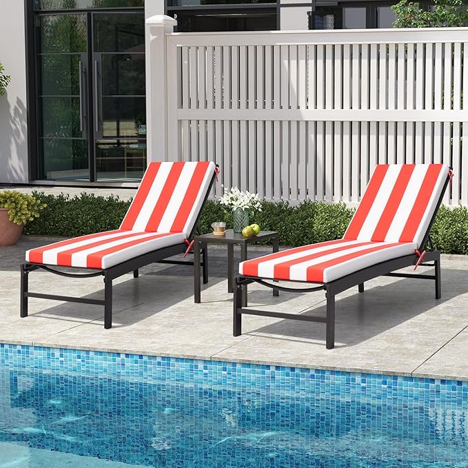 Crestlive Products Chaise Lounge Cushions Set of 2, Outdoor Cushions for Patio Furniture, Water Resistant Lounge Chair Cushion for Pool, Deck, Lawn, 80''L x 23''W, Red White Stripe