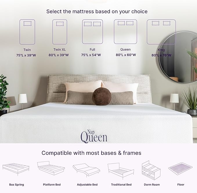 NapQueen 10 Inch Full Size Mattress, Bamboo Charcoal Memory Foam Mattress, Bed in a Box, White