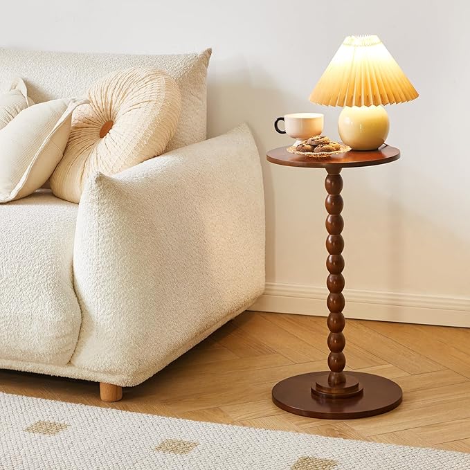Round Side Table, Modern Minimalist Wood Bedside Table, Living Room Sofa End Table, Bedroom Small Corner Table, Sturdy Weight-Bearing Design Brown YD-RST001H