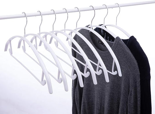 16.5 Inch Pack of 20 White No Shoulder Bumps Non-Slip Rubber Coating Contour Metal Hangers, Sweater Hanger, Suit Hanger with Pants Bar