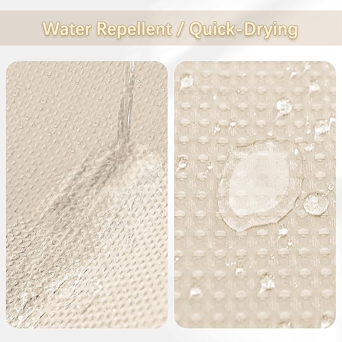 Beige Fabric Shower Curtain - Waffle Textured Heavy Duty Shower Curtains for Bathroom, 256GSM Hotel Spa Luxury Weighted Bath Curtain with 12 Hooks, 72x80, Beige