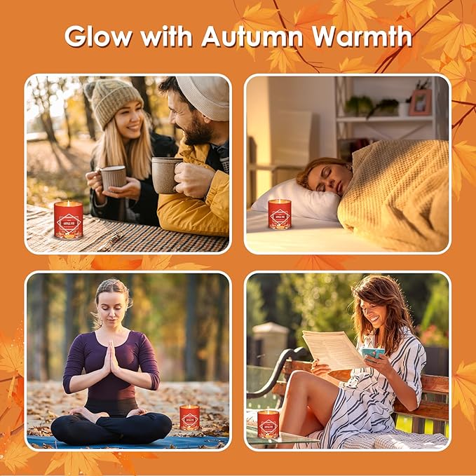 Fall Scented Candle – Apple Pie Soy Candle 9oz, 50 Hour Burn, Non-Toxic Autumn Decor, Holiday Gift for Women & Men