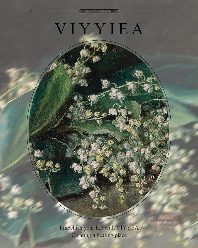 VIYYIEA Gold Framed Wall Art Canvas Print Home Decor Botanical Plant Wall Art Prints Bathroom Wall Decor Green Suzuran Plant Flower Wall Picture for Bedroom Floral Kitchen Art Boho Room Decor 13x16in