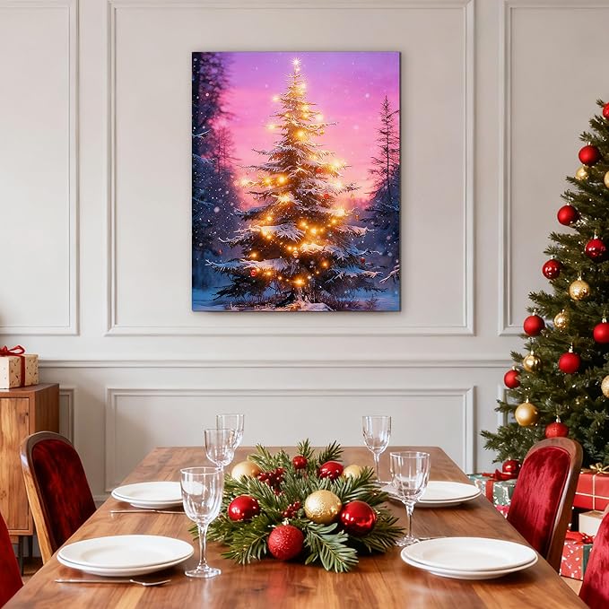 Framed Christmas Pictures Wall Decor,Vintage Pine Tree Prints,Winter Christmas Canvas Wall Art Decoration for Bedroom Bathroom Living Room Rustic Xmas Holiday Gifts (Christmas Tree 18, 24'' X 36'')