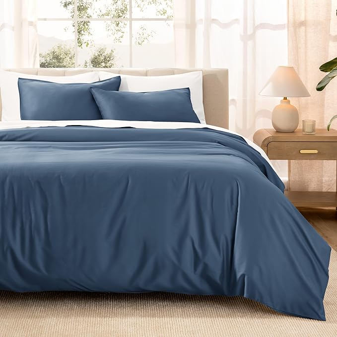 Bare Home 100% Organic Cotton Sateen Duvet Cover Set - 400 Thread Count - Smooth Sateen Weave - Warm & Luxurious - Duvet Cover (King/Cal King, Bering Sea)