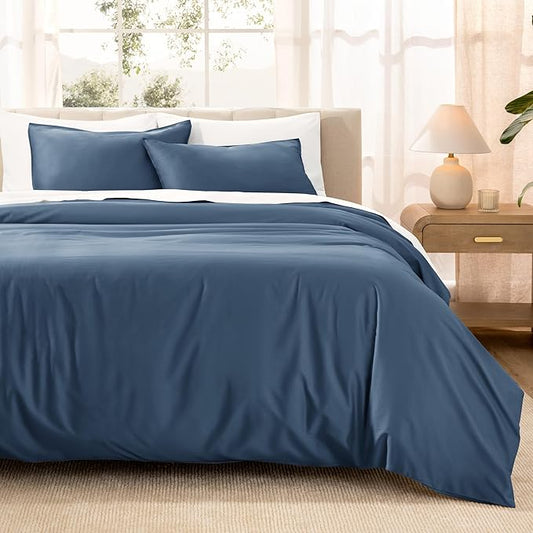 Bare Home 100% Organic Cotton Sateen Duvet Cover Set - Full/Queen Size - 400 Thread Count - Smooth Sateen Weave - Warm & Luxurious - Duvet Cover (Full/Queen, Bering Sea)