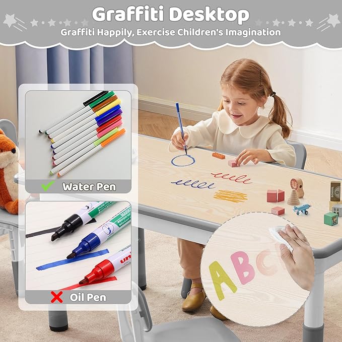 Toddler Table, 7 Level Height Adjustable Kids Play Furniture for Ages 3-8, Rectangular Plastic, 23.6" W x31.5 L, Multi-Activity Desk with Graffiti Desktop for Home & Daycare