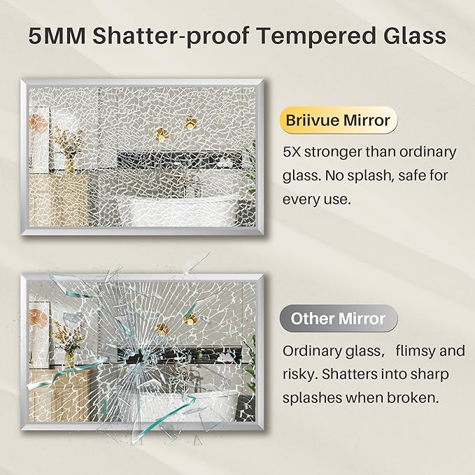 48x36 Inch Silver Bathroom Mirror for Wall, Thick Metal Framed Rectangle Mirrors for Over Sink, Bedroom, Living Room, Entryway, Anti-Rust, HD Tempered Glass