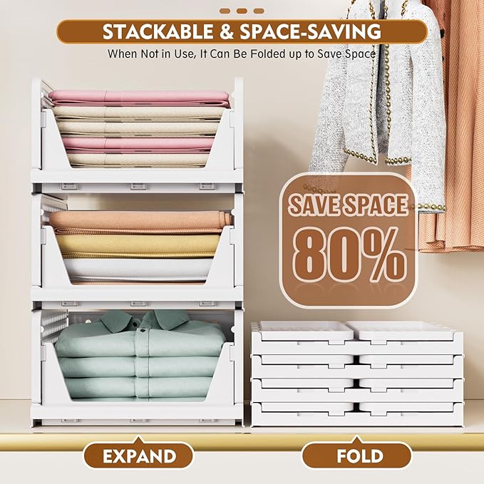 SNSLXH 5 Pack Stackable Closet Organizer Box, Multifunctional & Foldable Closet Storage Basket for Bathroom Kitchen Laundry Room Wardrobe Storage, Space-Saving Clothes Storage Drawer Organizer, Yellow