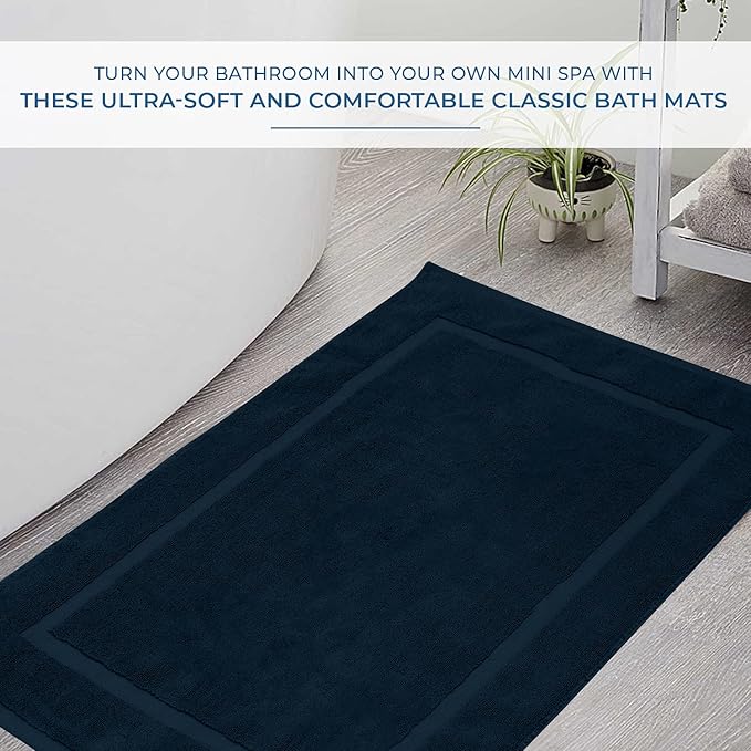 DAN RIVER Classic Bath Mat - Blue Opal, 100% Ring Spun Cotton, Pack of 2, 21x34 inches, 800 GSM, Non-Slip, Absorbent, Quick Drying, Machine Washable Bathroom Floor Mats for Shower, Kitchen & Bath