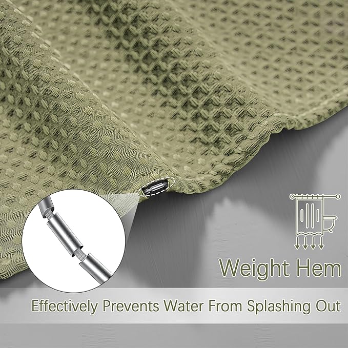 72 x 84 Shower Curtain Waterproof Fabric Shower Curtain Waffle Weave Heavy Duty Shower Curtain Set for Bathroom, Washable 256GSM Modern Shower Curtains with 12 Metal Hooks, 72Wx84H Khaki