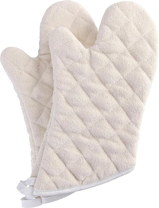 Terry Cloth Oven Mitts Heat Resistant to 482° F 13 Inch 100% Cotton Set of 2