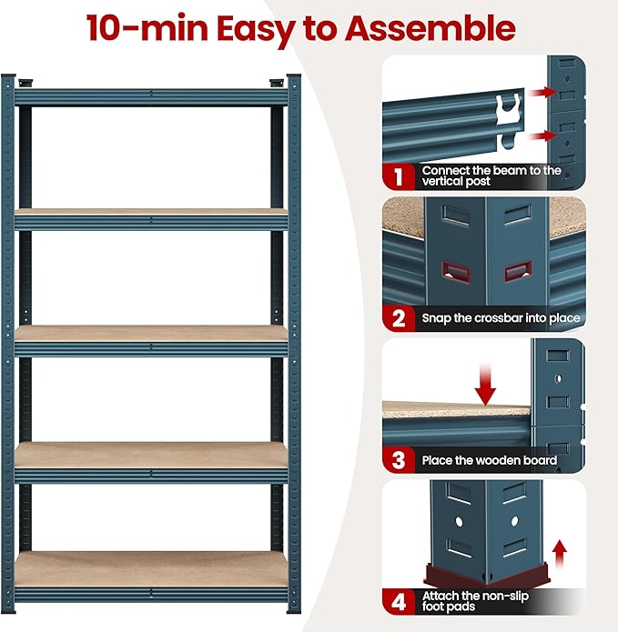 Yaheetech Storage Shelves 5 Tier Garage Shelving Adjustable Utility Rack Industrial Shelves for Warehouse Pantry, 35.5" L × 16″W × 71″H - Neptune Blue