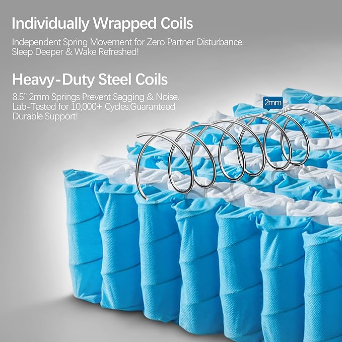 Twin Mattress- 12 Inch Hybrid Firm Support with Pocketed Coils & Cooling Gel Memory Foam | Orthopedic Back Pain Relief | Breathable | Twin Size Mattresses in a Box