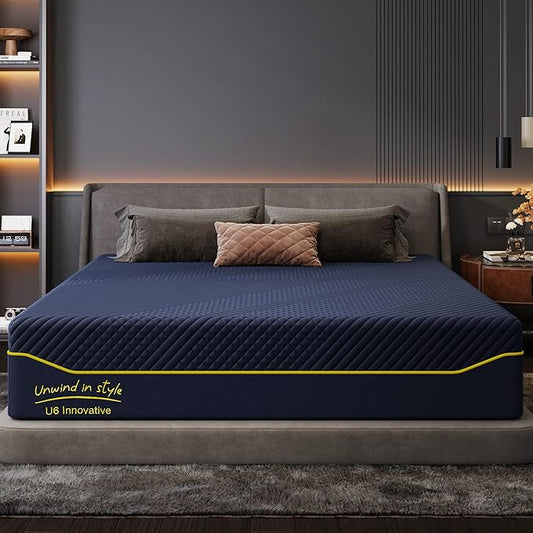 14 Inch King Mattress Memory Foam Medium with Green Tea Cooling Gel, CertiPUR-US Certified, Breathable & Supportive Mattress in a Box, Navy Blue