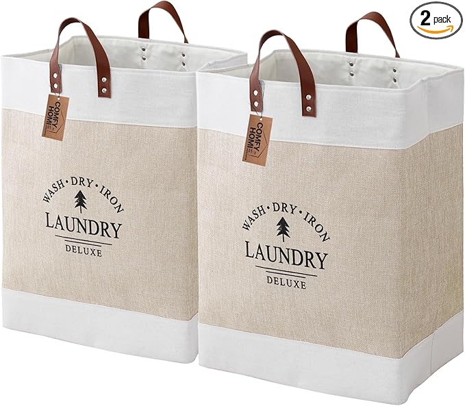 COMFY HOMI 2Pack 76L Laundry Basket & Hamper, Large Collapsible Waterproof Clothes Baskets with Handles, Freestanding Laundry Hampers for Bedroom Bathroom Dorm - 15.8x11.8x21.7 Inch - khaki