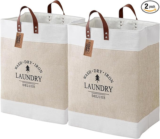 COMFY HOMI 2Pack 76L Laundry Basket & Hamper, Large Collapsible Waterproof Clothes Baskets with Handles, Freestanding Laundry Hampers for Bedroom Bathroom Dorm - 15.8x11.8x21.7 Inch - khaki