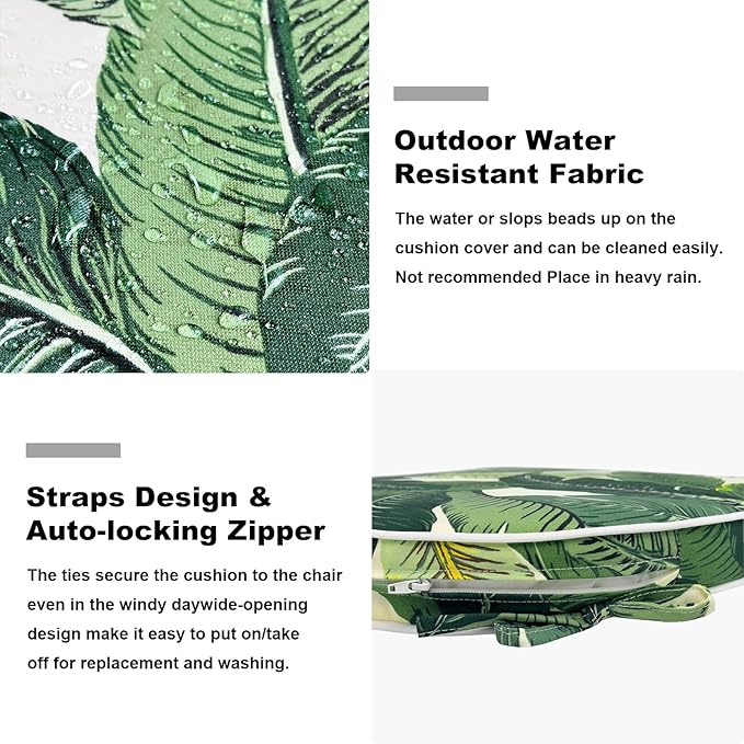 Set of 4 Outdoor Chair Cushions 19"x19"x2",Water Repellent Patio Seat Cushion with Ties and Removable Covers,Dining Chair Cushions for Indoor Kitchen and Patio Furniture,Swaying Palms Green