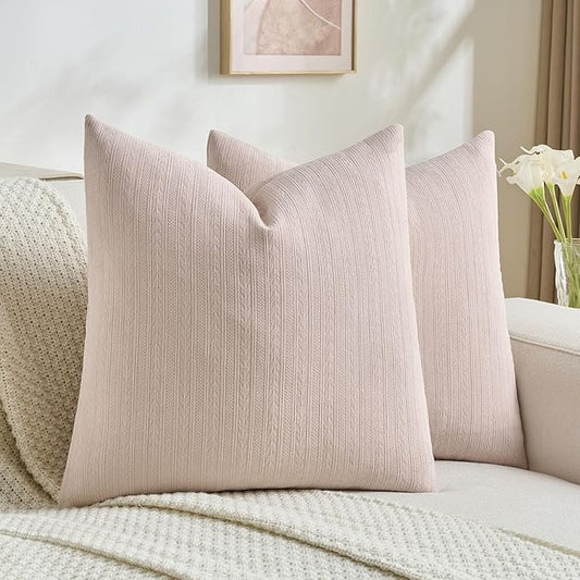 FUTEI Pink Decorative Throw Pillow Covers 20x20 Inch Set of 2,Soft Cozy Wheat Ear Striped Patterns Cushion Cases,Modern Home Decor for Couch Bed Living Room