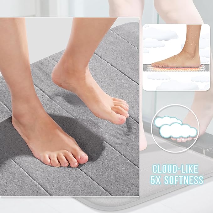 Yimobra Bathroom Runner 60"x24", Non Slip Memory Foam Bath Mat, Super Soft Water Absorbent Hallway Carpet, Machine Washable Rug for Vanity Tub Shower, Gray