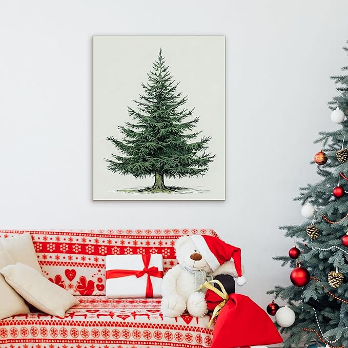 Framed Christmas Pictures Wall Decor,Vintage Pine Tree Prints,Winter Christmas Canvas Wall Art Decoration for Bedroom Bathroom Living Room Rustic Xmas Holiday Gifts (Christmas Tree 5, 20'' X 32'')