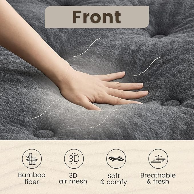 QUIETSEA Reversible Queen Mattress Topper Egg Crate Memory Foam Mattress Topper, Bamboo Viscose Mattress Pad Queen, Noiseless Waterproof Mattress Cover with Deep Pocket up to 21" (60" x 80", Grey)