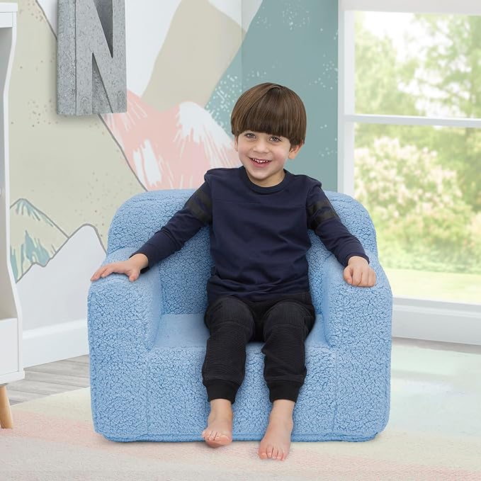 Delta Children Sherpa Cozee Chair - Foam Kids Chair for Ages 18 Months and Up, Powder Blue