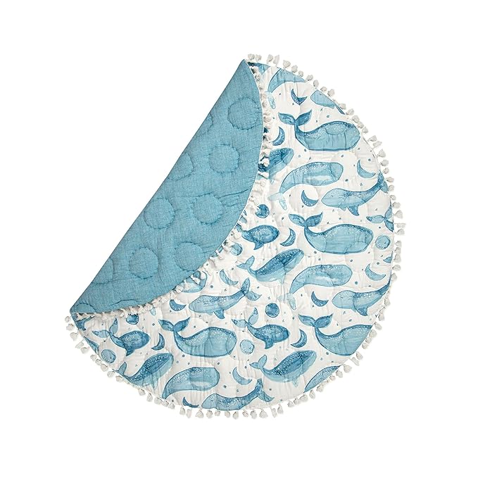 Crane Baby Activity Mat, Baby Play Mat Whale Print, Ocean Nursery Decor for Boys & Girls, Infant Tummy Time Floor, Ocean Nursery Decor, 40" x 40"