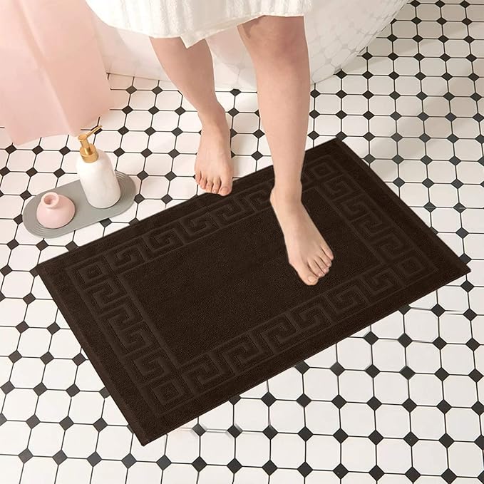 DAN RIVER Greek Bath Mat - Brown, 100% Ring Spun Cotton, Pack of 2, 20x32 inches, 800 GSM, Non-Slip, Absorbent, Quick Drying, Machine Washable Bathroom Floor Mats for Shower, Kitchen & Bath