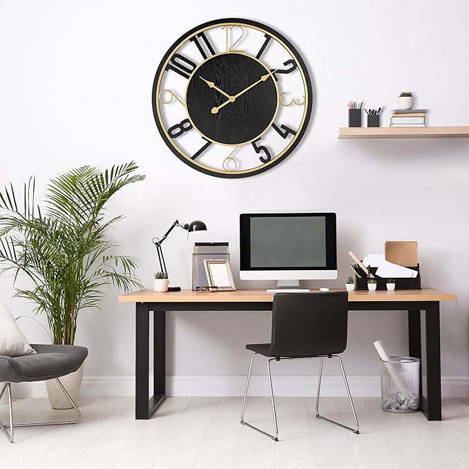 Sorbus 24-Inch Large Wall Clock – Wooden Decorative Clock for Living Room, Kitchen, Bedroom, Office – Easy to Hang Analog Wall Art (Black)