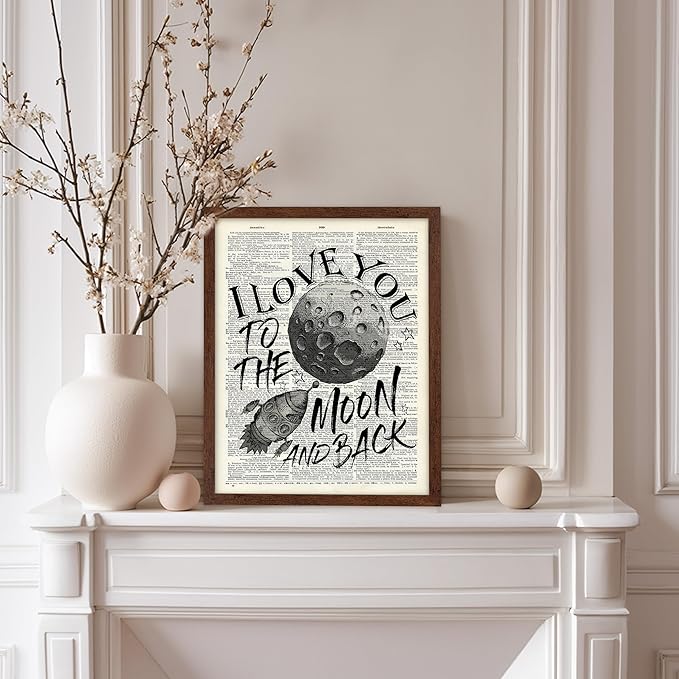 Poster Master Dictionary Art Poster - I Love You To The Moon and Back Print - Motivational Art - Gift for Him, Her & Lovers - Romantic Decor for Dorm, Bedroom or Living Room, 11x14 Brown Framed