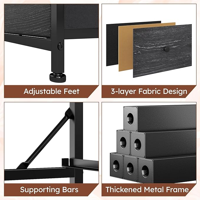 Dresser for Bedroom with 12 Drawers Tall Dressers for Bedroom Fabric Dressers & Chest of Drawers with Sturdy Metal Frame, Wood Top, for Woman, Closet, 40.6" W x 11.8" D x 44.5" H (Charcoal Black)