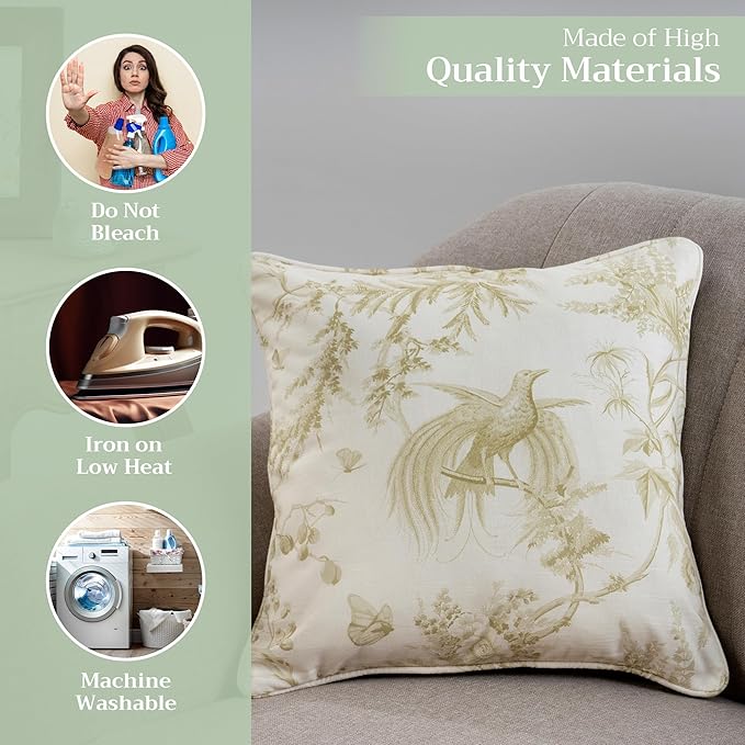 Maison d' Hermine Decorative Pillow Covers 20x20 Inch Square 100% Cotton Throw Pillow Covers with Invisible Zipper Cushion Case for Living Room Couch, Chair, Sofas, Bedroom, Home (Paradise - Sage)