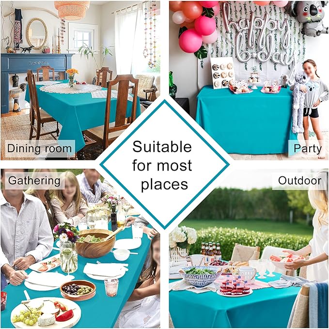 Hiasan 2 Pieces Turquoise Rectangle Tablecloth - Water Resistant and Spillproof Dining Room Washable Fabric Table Cloth for Dining Room, Polyester, 54 x 108 Inch