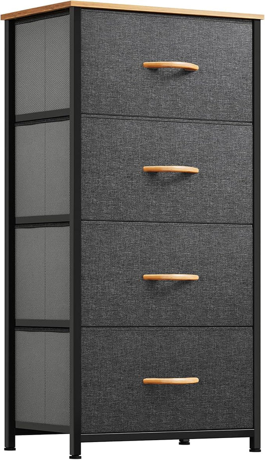 YITAHOME Storage Tower with 4 Drawers - Fabric Dresser, Organizer Unit for Bedroom, Living Room, Closets - Sturdy Steel Frame, Easy Pull Fabric Bins & Wooden Top