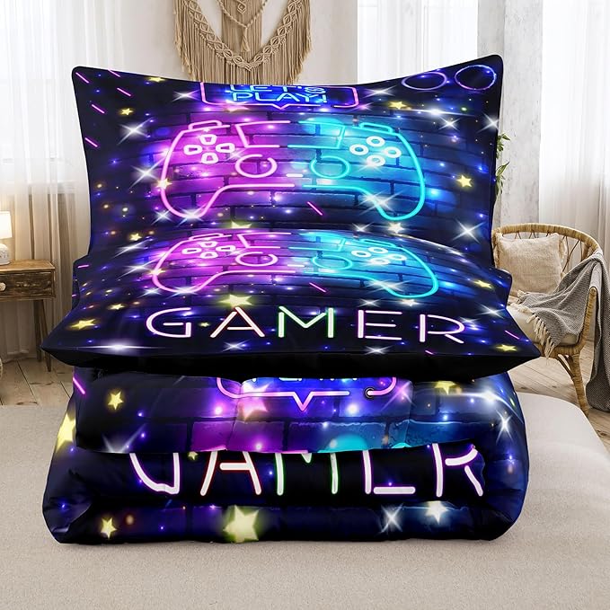 Tailor Shop Gaming Comforter Set, Full Size for Boys, Bedding Set with 2 Pillowcases