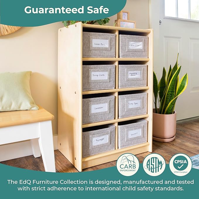 Guidecraft EdQ Cubby Toy Storage Organizer w/ 8 Fabric Bins 30"- Natural: Kids' Wood Bookshelf & Toy Organizer for Kids Playroom | Teacher School Supply Furniture for Classrooms and Home Organization