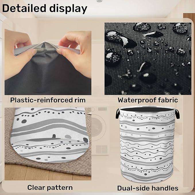 Modern Gray Lines Laundry Basket - Heavy Duty 60L Dirty Clothes Organizer, Water Resistant Foldable Hamper for Men Women