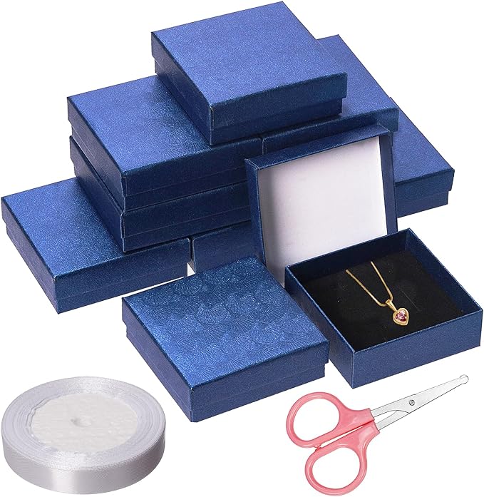 Glarks 12pcs Baby blue Jewelry Gifts Boxes Kit, 3.5 x 3.5 x 1.1in Jewelry Boxes for Ring Earring Jewelry, Christmas, Birthday, Anniversaries, Valentine’s Day, Mother’s Day and Other Festivals